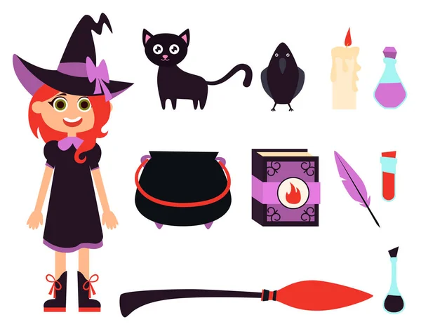 Little witch girl — Stock Vector