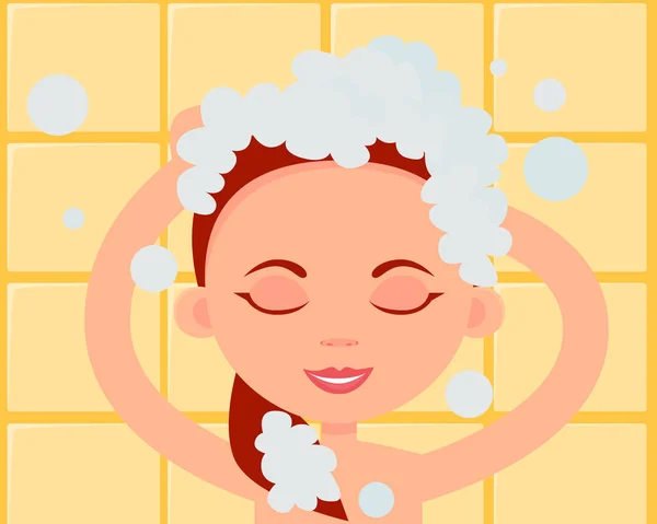 Donna lava i capelli — Vettoriale Stock