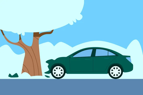 Car crashed into a tree. Winter accident. Vector illustration — Stock Illustration Car crashed into a tree. Winter accident. Vector illustration Stock Vector