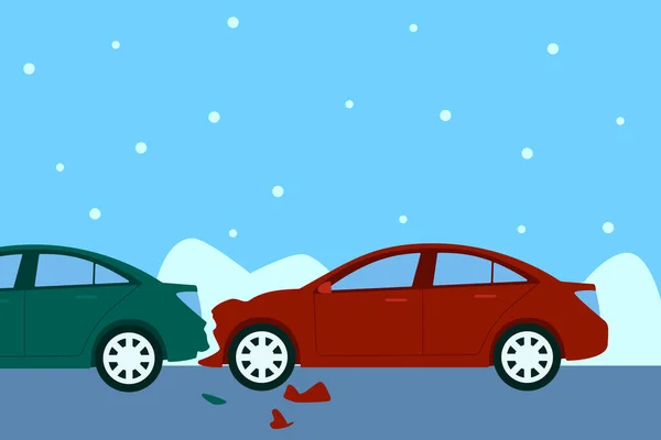車は滑りやすい道路で墜落した。冬の事故だベクターイラスト — ストックベクタ