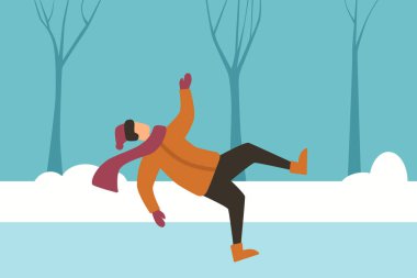 Adam sokakta kaydı ve düştü. Kış kazası. Vektör illüstrasyonu