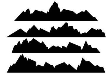 Siyah dağ silueti beyaz arka planda izole edilmiş. Vektör illüstrasyonu