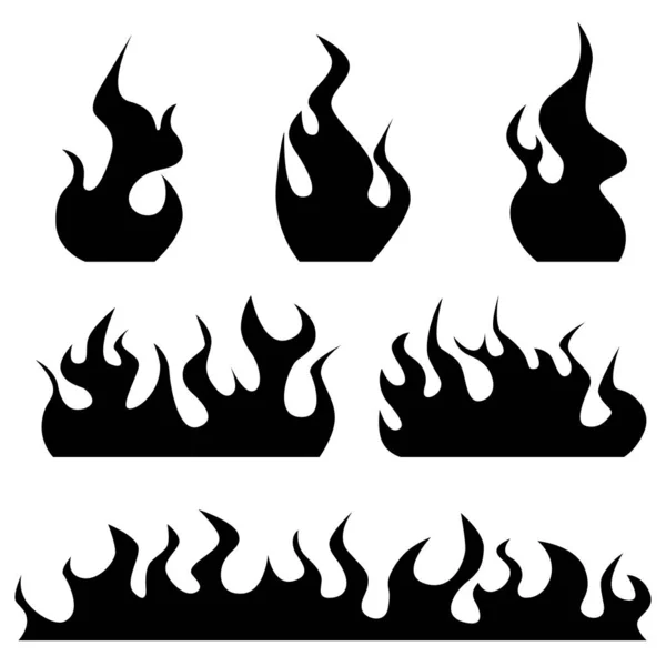 Ορισμός της μαύρης σιλουέτας φωτιά σε λευκό φόντο. Εικονογράφηση διανύσματος — Διανυσματικό Αρχείο
