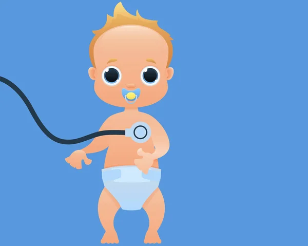 Checking the heartbeat of a child in a hospital. Vector illustration — ストックベクタ