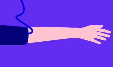 Basınç ölçümü. El ve tıbbi malzemeler. Vektör illüstrasyonu