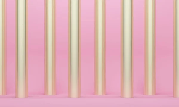 金色の柱でピンクの抽象的な背景。3Dレンダリング — ストック写真