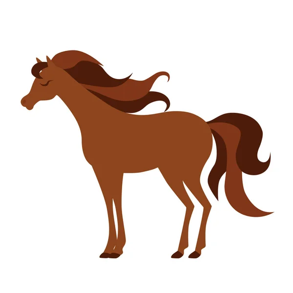 棕色美丽的马，有一头长发。矢量说明 — 图库矢量图片