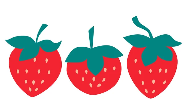 Set rote Erdbeeren isoliert auf weißem Hintergrund. Vektorillustration — Stockvektor