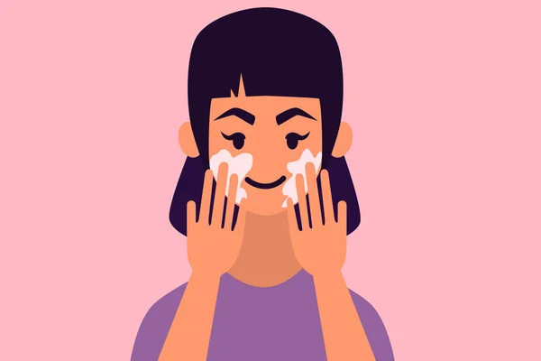 Jonge mooie vrouw met crème voor de huid. Vectorillustratie — Stockvector