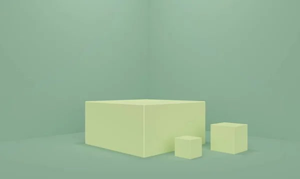 Fundo abstrato verde com cubo de pódio. Renderização 3d — Fotografia de Stock