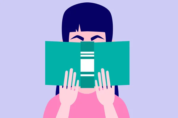 Μια νεαρή γυναίκα διαβάζει ένα βιβλίο. Εικονογράφηση διανύσματος — Διανυσματικό Αρχείο