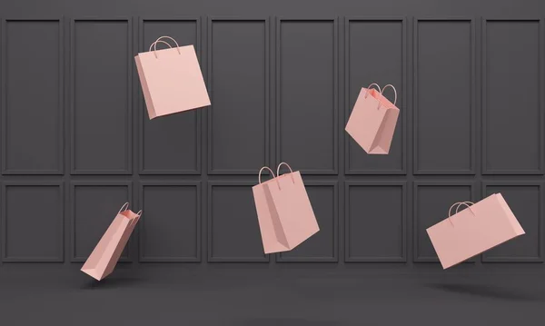 ピンクのバッグを持ち上げ古典的な黒の店内 抽象的な背景 3Dレンダリング — ストック写真