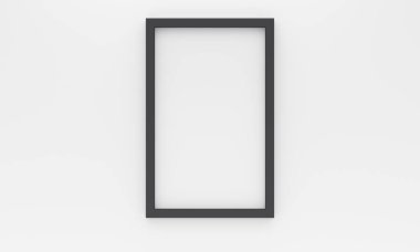 Mock up black frame on white wall. 3d rendering