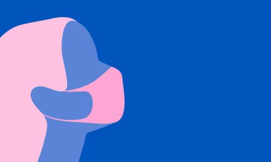 A woman in a pink medical face mask on a blue background. Vector illustration