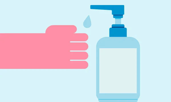 Man cleans his hands with antibacterial liquid. Vector illustration — Stockvektor