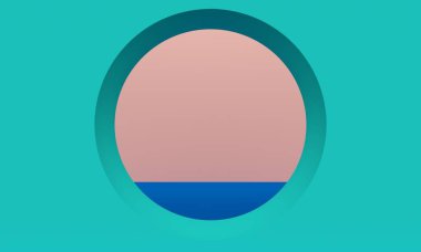 Mavi zeminli pembe bir odanın penceresi. Ürün tanıtımı için fon tasarımı. 3d oluşturma