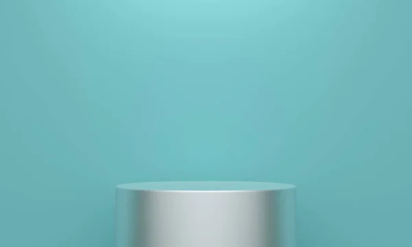 Fond Abstrait Bleu Avec Podium Cylindrique Argent Lumière Aérienne Conception — Photo