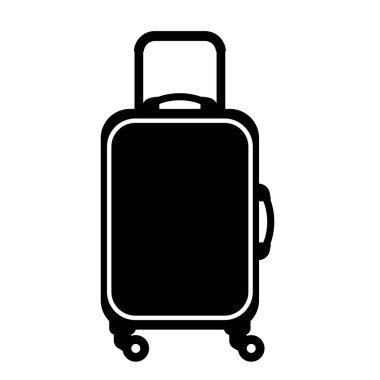 Seyahat siyah bavul ikonu. Düz dizayn. Vektör illüstrasyonu
