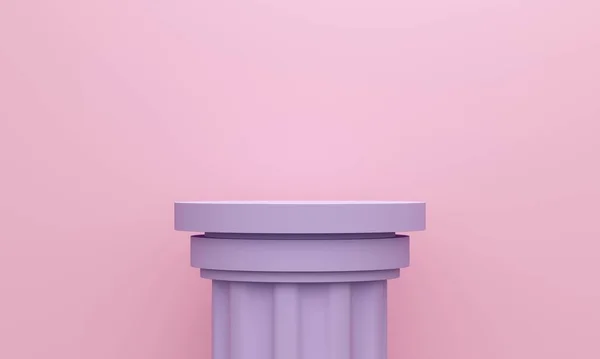 ピンクの背景にアンティークライラックのコラム 製品プロモーションのための背景デザイン 3Dレンダリング — ストック写真