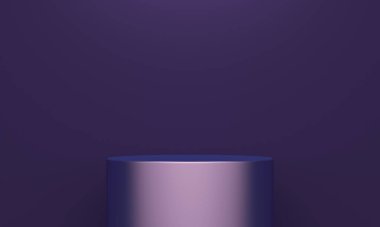 Silindirik bir podyumu olan leylak rengi soyut bir arka plan. Ürün tanıtımı için fon tasarımı. 3d oluşturma