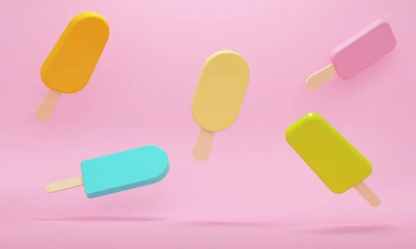 Renkli Parlak Havada Duran Dondurma Soyut Arkaplan Oluşturma — Stok fotoğraf
