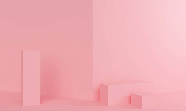Roze abstracte achtergrond met podium kubus. 3d destructie — Stockfoto