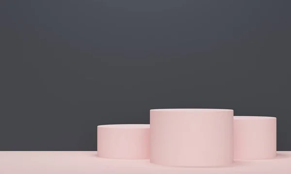 Roze Cilindrisch Podium Een Zwarte Achtergrond Minimalistisch Ontwerp Voor Productpromotie — Stockfoto