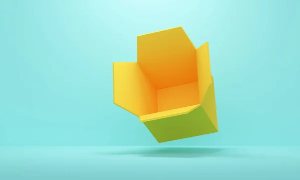 黄色の空のオープンボックスとブルーのスタジオの背景 製品プロモーションのための背景デザイン 3Dレンダリング — ストック写真