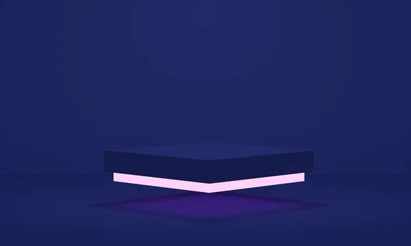 Левітація платформи ромба з неоном на синьому фоні. 3D візуалізація — стокове фото
