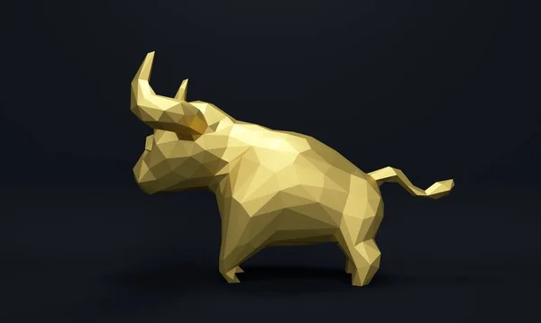 Gouden laag poly stier op een zwarte achtergrond. Zijaanzicht. 3d destructie — Stockfoto