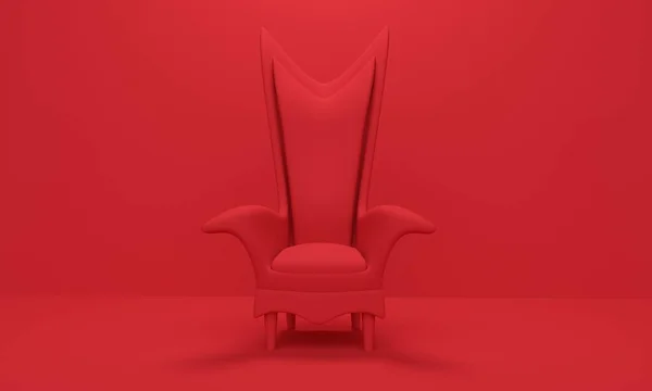 Red interior with armchair and overhead lighting. 3d rendering