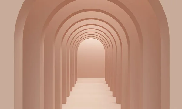 有头顶照明的棕色走廊拱门 产品促销的备份设计 3D渲染 — 图库照片