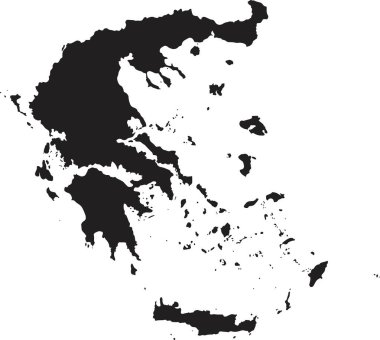 Yunanistan Haritası. Siyah siluet ülke haritası beyaz arka planda izole edildi. Beyaz arka planda siyah bir taslak. Vektör tabanlı
