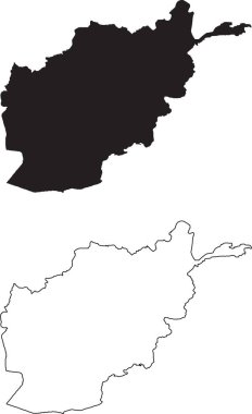 Afganistan haritası. Siyah siluet ülke haritası beyaz arka planda izole edildi. Beyaz arka planda siyah bir taslak. Vektör tabanlı