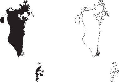 Bahreyn Haritası. Siyah siluet ülke haritası beyaz arka planda izole edildi. Beyaz arka planda siyah bir taslak. Vektör tabanlı