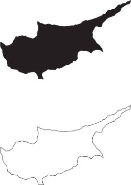 Kıbrıs Haritası. Siyah siluet ülke haritası beyaz arka planda izole edildi. Beyaz arka planda siyah bir taslak. Vektör dosyası