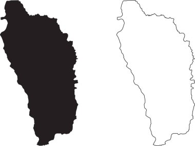 Dominica Haritası. Siyah siluet ülke haritası beyaz arka planda izole edildi. Beyaz arka planda siyah bir taslak. Vektör dosyası