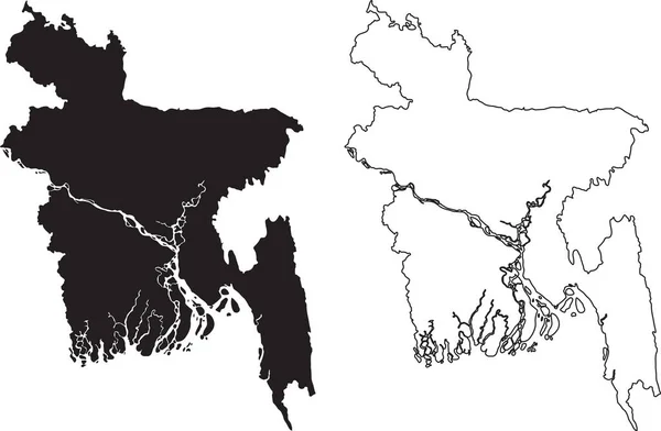 Bangladeş Haritası Siyah Siluet Ülke Haritası Beyaz Arka Planda Izole — Stok Vektör