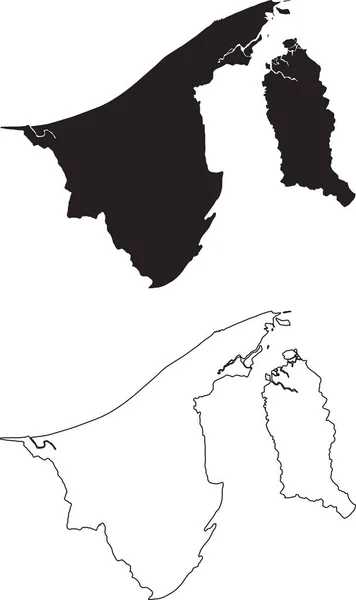 ブルネイ地図 黒のシルエットのカントリーマップは 白の背景に隔離された 白の背景に黒の輪郭 ベクトルベース — ストックベクタ
