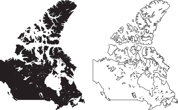 Canada Kaart Zwarte Silhouet Landkaart Geïsoleerd Witte Achtergrond Zwarte Omtrek — Stockvector