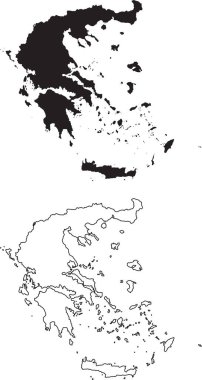 Yunanistan Haritası. Siyah siluet ülke haritası beyaz arka planda izole edildi. Beyaz arka planda siyah bir taslak. Vektör tabanlı EPS
