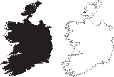 İrlanda Haritası. Siyah siluet ülke haritası beyaz arka planda izole edildi. Beyaz arka planda siyah bir taslak. Vektör dosyası EPS