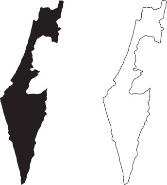 İsrail Haritası. Siyah siluet ülke haritası beyaz arka planda izole edildi. Beyaz arka planda siyah bir taslak. Vektör dosyası EPS