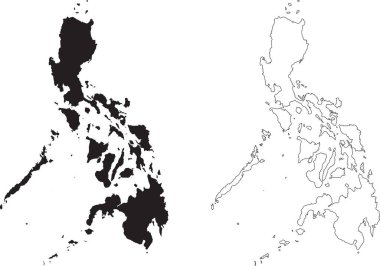 Filipinler haritası. Siyah siluet ülke haritası beyaz arka planda izole edildi. Beyaz arka planda siyah bir taslak. Vektör tabanlı