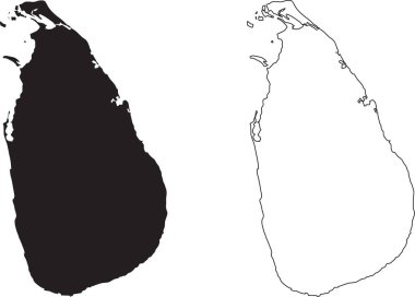 Sri Lanka Haritası. Siyah siluet ülke haritası beyaz arka planda izole edildi. Beyaz arka planda siyah bir taslak. Vektör dosyası