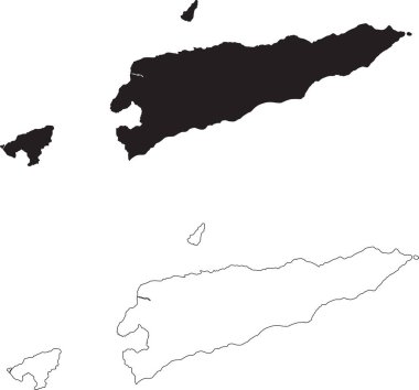 Timor-Leste Haritası. Siyah siluet ülke haritası beyaz arka planda izole edildi. Beyaz arka planda siyah bir taslak. Vektör dosyası