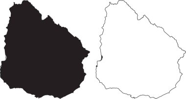 Uruguay Haritası. Siyah siluet ülke haritası beyaz arka planda izole edildi. Beyaz arka planda siyah bir taslak. Vektör tabanlı