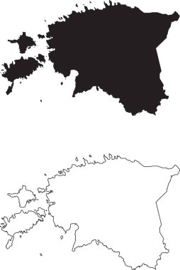 Estonya Haritası. Siyah siluet ülke haritası beyaz arka planda izole edildi. Beyaz arka planda siyah bir taslak. Vektör dosyası