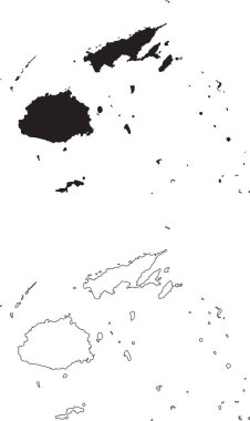 Fiji Haritası. Siyah siluet ülke haritası beyaz arka planda izole edildi. Beyaz arka planda siyah bir taslak. Vektör dosyası