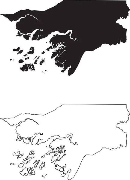 Guinée Bissau Carte Carte Pays Silhouette Noire Isolée Sur Fond — Image vectorielle